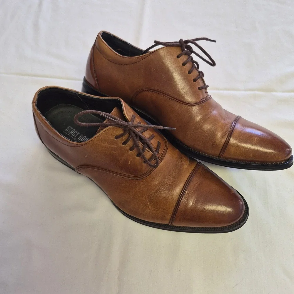 Stacy Adams Mens Brown Leather Cap Toe Lace Up Oxford Dress Shoes 9.5M